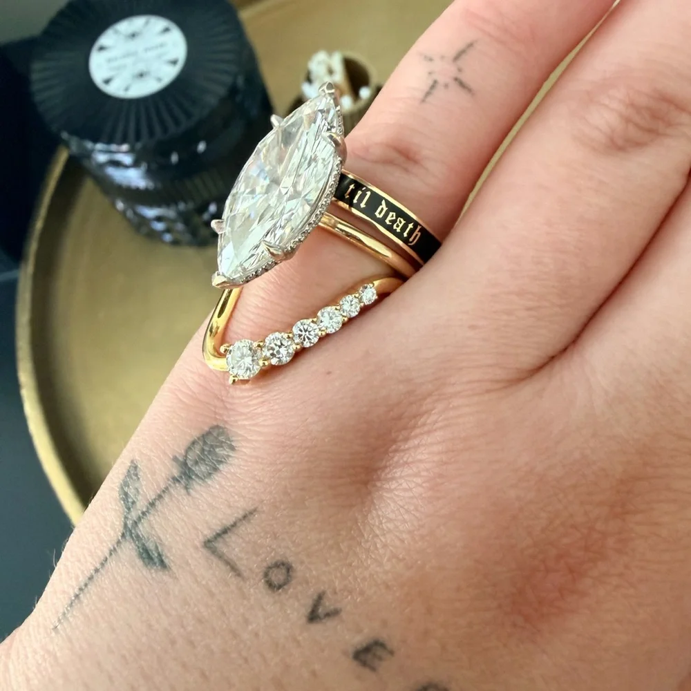 Marrow Fine Jewelry 'Til Death' 14k Yellow Gold and Black Enamel Ring